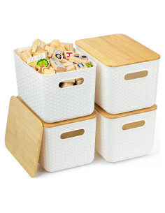 4 Cajas de Almacenamiento Apilables Ohmlove 6.3L Blanco