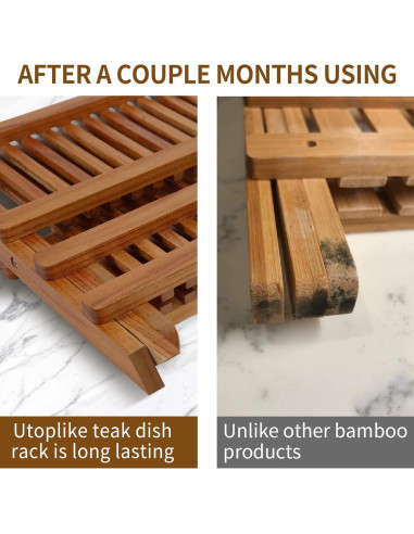 Estante Plegable para Secar Platos Utoplike de Teak 2 Niveles