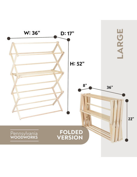 Estante Secar Ropa Plegable Pennsylvania Woodworks 132 cm