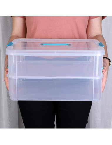 Caja de Almacenamiento Apilable JUXYES 2 Niveles Azul 2L