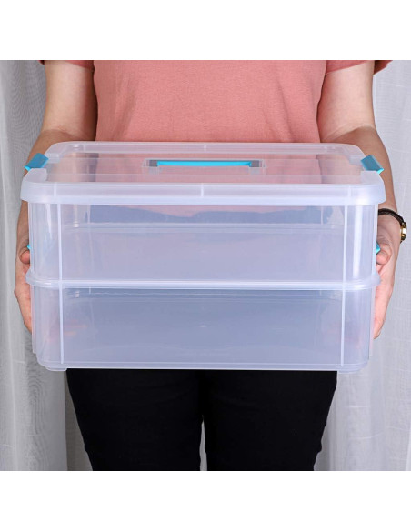 Caja de Almacenamiento Apilable JUXYES 2 Niveles Azul 2L
