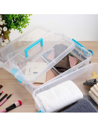 Caja de Almacenamiento Apilable JUXYES 2 Niveles Azul 2L