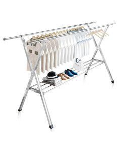 Estante para Secar Ropa JAUREE Plegable Acero Inoxidable 2 Niveles