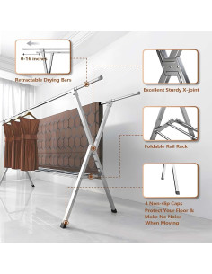 Estante para Secar Ropa JAUREE Plegable Acero Inoxidable 2 Niveles 2