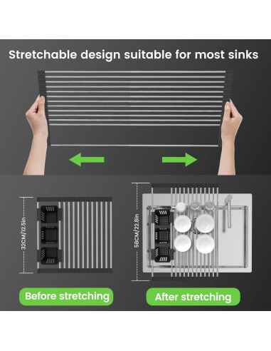 Estante de Secado de Platos Plegable BBXTYLY 57,79 cm Negro