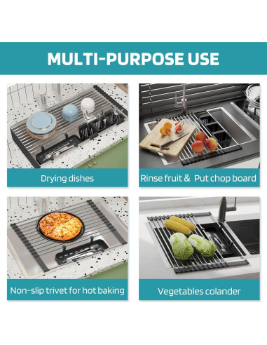 Estante de Secado de Platos Plegable BBXTYLY 57,79 cm Negro