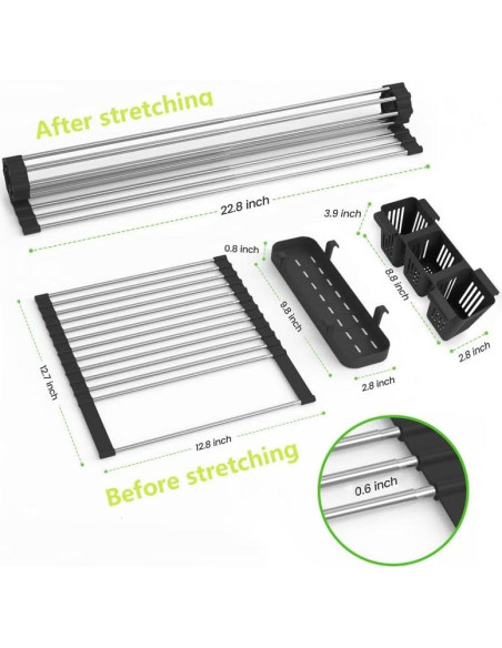 Estante de Secado de Platos Plegable BBXTYLY 57,79 cm Negro