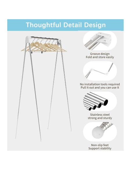 Perchero de Ropa Plegable Heekaby Acero Inoxidable 134 cm