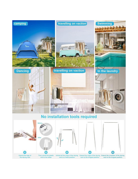 Perchero de Ropa Plegable Heekaby Acero Inoxidable 134 cm