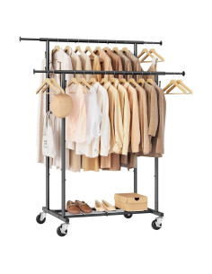 Perchero Doble Barra Gewudraw Metal Negro 163 cm Rodante