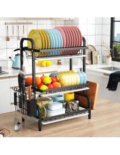 Estante de Secado de Platos 1Easylife 3 Niveles Metal Negro 2