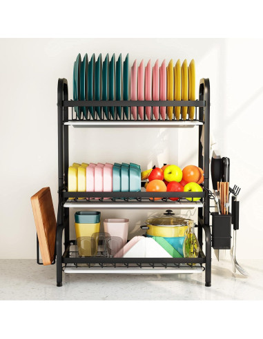 Estante de Secado de Platos 1Easylife 3 Niveles Metal Negro