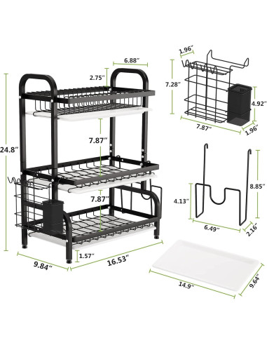 Estante de Secado de Platos 1Easylife 3 Niveles Metal Negro