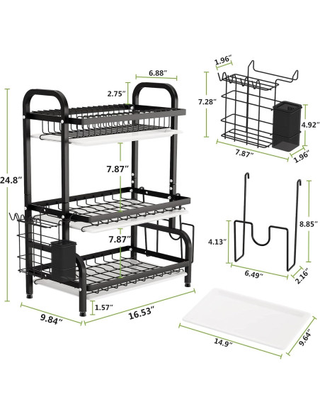 Estante de Secado de Platos 1Easylife 3 Niveles Metal Negro