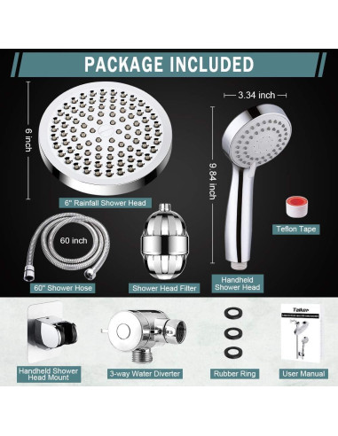 Cabezal de Ducha Filtrado Taiker YL-FSH, Alta Presión 60 cm