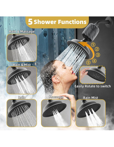 Cabezal de Ducha Filtrado MiMcCoy 5 Modos 13.97 cm Negro