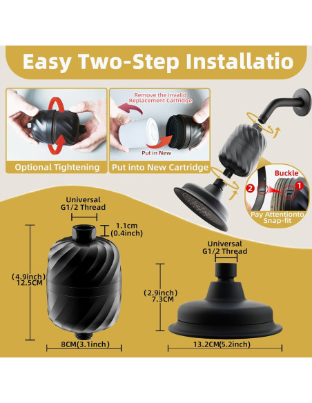 Cabezal de Ducha Filtrado MiMcCoy 5 Modos 13.97 cm Negro