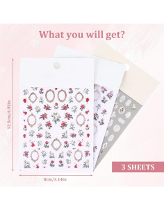 Calcomanías de Uñas Josojoou 3PCS Flores Rosa Vintage 2