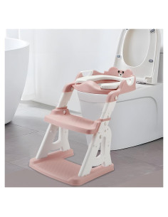 Asiento de Entrenamiento para Baño PandaEar Rosa con Escalera