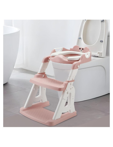Asiento de Entrenamiento para Baño PandaEar Rosa con Escalera