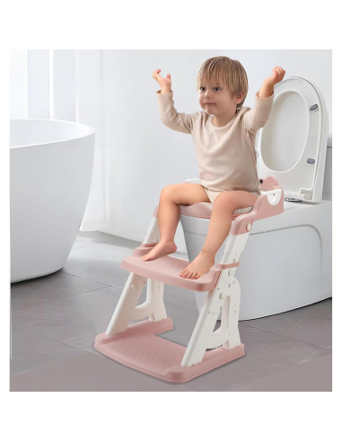 Asiento de Entrenamiento para Baño PandaEar Rosa con Escalera
