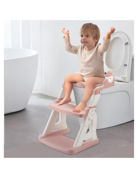 Asiento de Entrenamiento para Baño PandaEar Rosa con Escalera