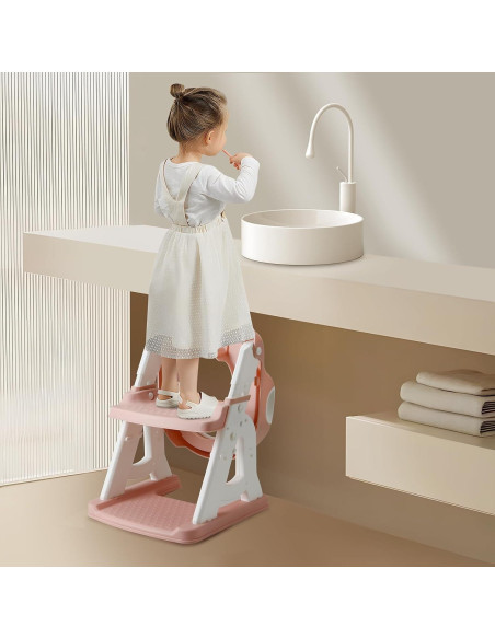 Asiento de Entrenamiento para Baño PandaEar Rosa con Escalera