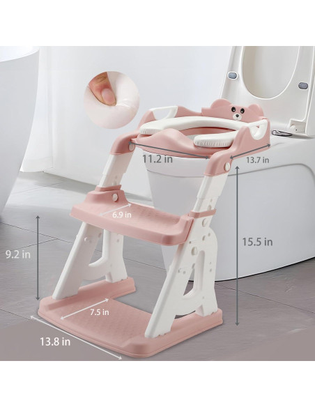Asiento de Entrenamiento para Baño PandaEar Rosa con Escalera