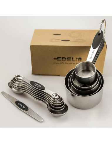 Juego de Tazas y Cucharas Medidoras EDELIN Acero Inoxidable 13 Piezas