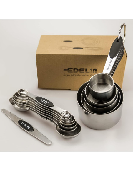 Juego de Tazas y Cucharas Medidoras EDELIN Acero Inoxidable 13 Piezas