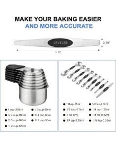 Juego de Tazas y Cucharas Medidoras Yolispa Acero Inoxidable 16 Piezas 2