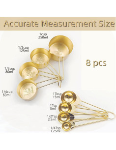 Juego de Tazas y Cucharas Medidoras LYFJXX 8 PCS Oro 2