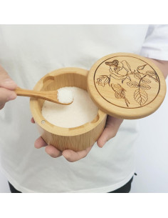 Caja de Sal de Bambú con Tapa y Cuchara ThougrLyh 340g 2
