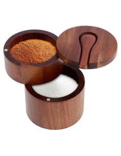 Cajón de Sal de Madera de Acacia Lainiute 2 Capas con Cuchara