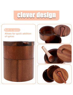Cajón de Sal de Madera de Acacia Lainiute 2 Capas con Cuchara 2