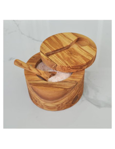 Salero de Madera de Olivo Naturally Med con Cuchara Magnética