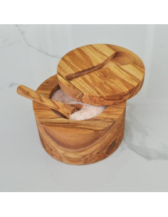 Salero de Madera de Olivo Naturally Med con Cuchara Magnética 2