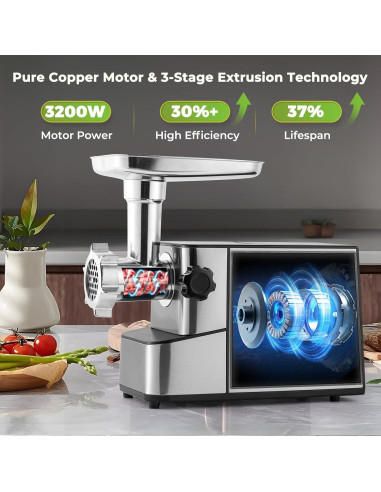 Picadora de Carne Eléctrica Flyseago 3200W 3.6kg/min Comercial