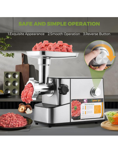Picadora de Carne Eléctrica Flyseago 3200W 3.6kg/min Comercial