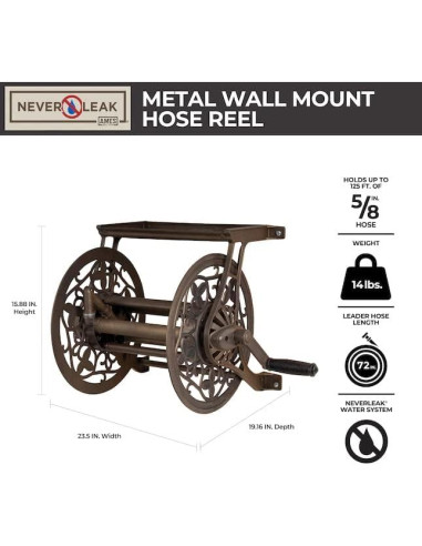 Carrete de Manguera Decorativo AMES 2398110 38,10 m Metal Marrón