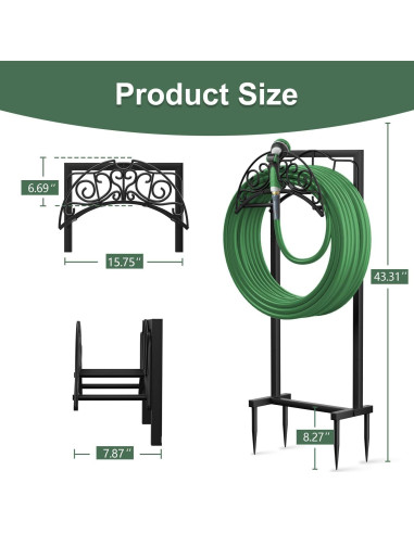 Soporte para Manguera de Jardín Helhom Metal Negro 2,72 kg