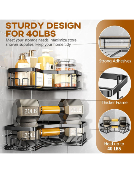 Organizador de Ducha MAXIFFE, 3 Estantes Esquina Acero Inoxidable