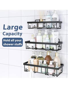 5 Estantes Organizador de Ducha Liuoud Acero Inoxidable Negro 2