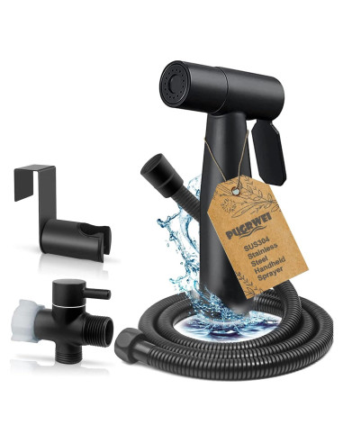 Rociador de Bidet Pugrwei Negro Mate con Manguera 119 cm