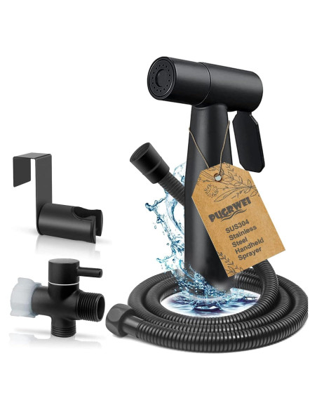 Rociador de Bidet Pugrwei Negro Mate con Manguera 119 cm