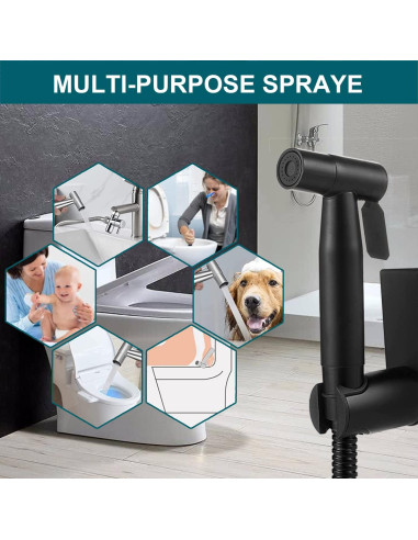 Rociador de Bidet Pugrwei Negro Mate con Manguera 119 cm