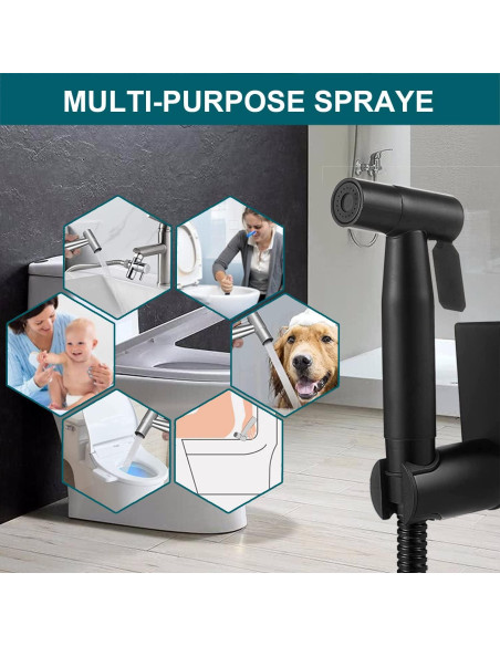 Rociador de Bidet Pugrwei Negro Mate con Manguera 119 cm