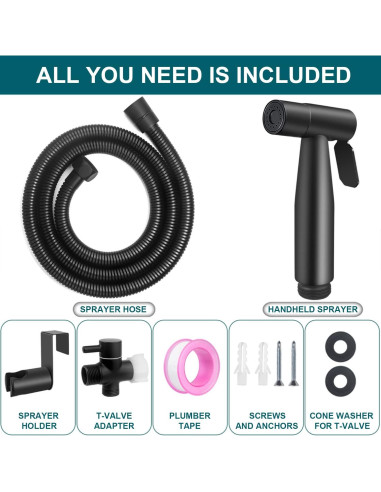 Rociador de Bidet Pugrwei Negro Mate con Manguera 119 cm