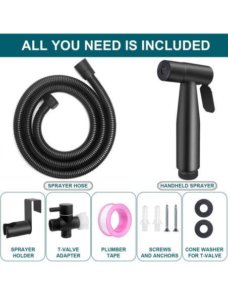 Rociador de Bidet Pugrwei Negro Mate con Manguera 119 cm