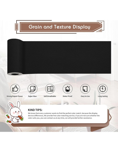 Parche de Reparación de Cuero KING MOUNTAIN 10,16x160cm Negro